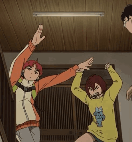 Group Of Anime Characters With Hands In The Air GIF