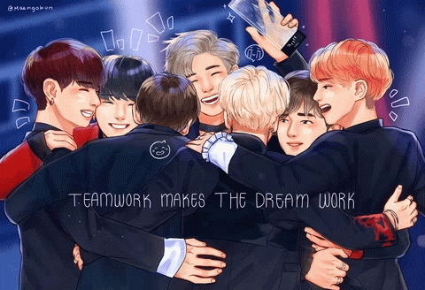 Group Of Boys Hugging Teamwork Makes Dream Work GIF