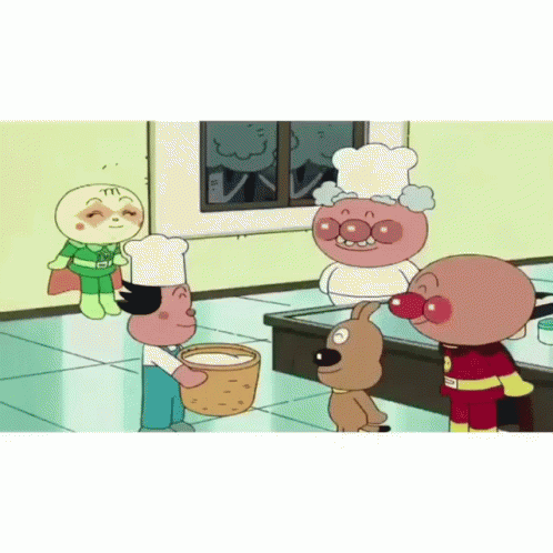 Group of Cartoon Characters in Kitchen
