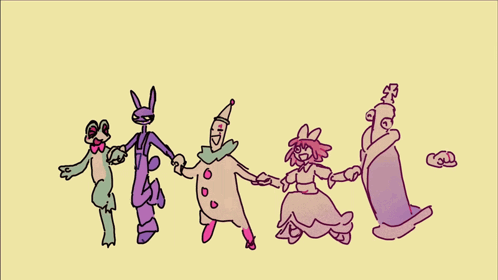 Group of Clowns Holding Hands Drawing