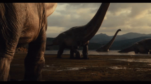 Group Of Dinosaurs Near Lake GIF