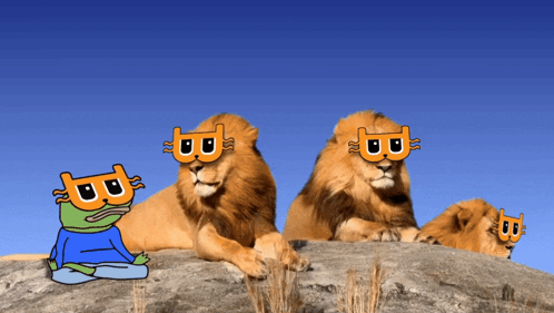 Group Of Lions Wearing Masks With Letter B GIF