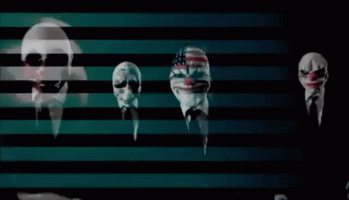 Group of Masks Lined Up on Striped Background