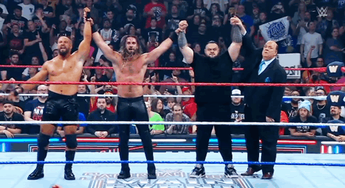 Group of Men in Wrestling Ring With Wwe Sign