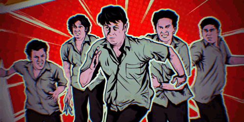 Group of Men Running Comic Book Style