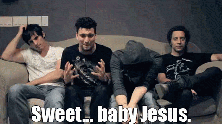 Group Of Men Sitting On Couch With Sweet Baby Jesus GIF