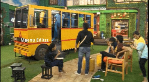 Group of People Around Meenu Editzz Yellow Bus