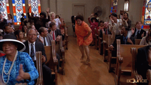 Group Of People Dancing In Church With Bounce GIF