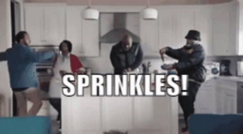 Group Of People Dancing In Kitchen Sprinkles GIF