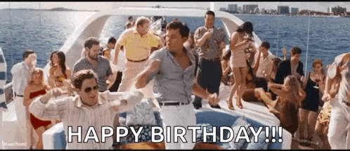 Group Of People Dancing On Boat Saying Happy Birthday GIF