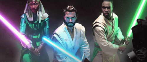 Group of People Holding Lightsabers