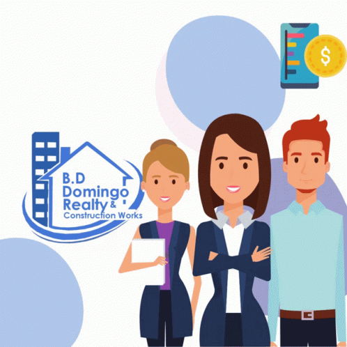 Group of People in Front of B.D. Domingo Realty and Construction Works Logo