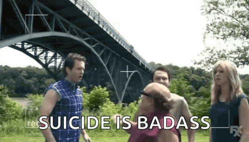 Group of People in Front of Bridge with Suicide Is Badass