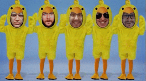 Group of People in Yellow Duck Costumes