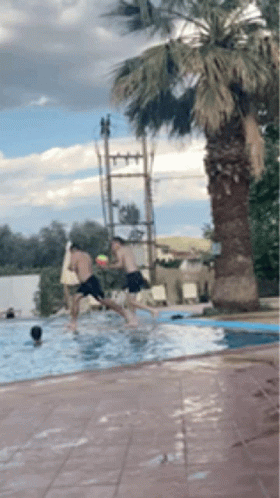 Group of People Jumping Into Pool