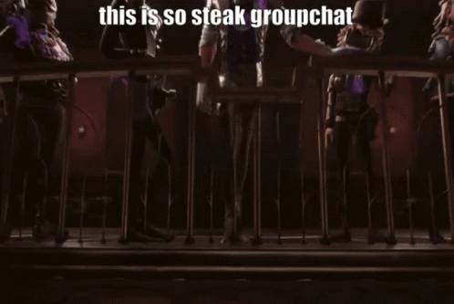 Group of People on Balcony With Sign Saying This Is So Steak Groupchat