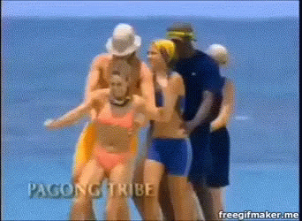 Group Of People On Beach With Pacing Tribe GIF