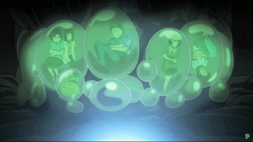 Group of People Sitting in Green Bubbles With Letter G