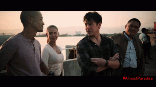 Group Of People Standing In Front Of Water Almostparadise GIF