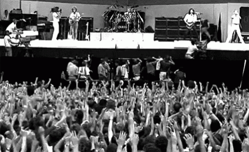 Group Of People With Hands In Air At Concert GIF