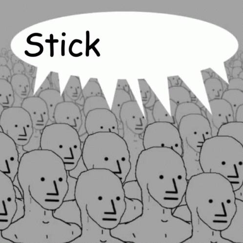 Group of People With Stick to Tech Speech Bubble