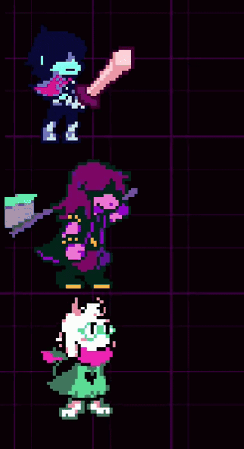 Group Of Pixel Art Characters On Dark Background GIF