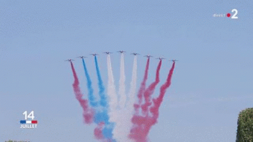 Group Of Planes With Red White Blue Smoke Trails GIF