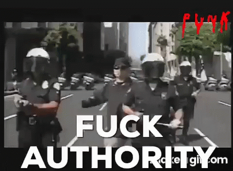 Group Of Police Officers Walking Saying Fuck Authority GIF