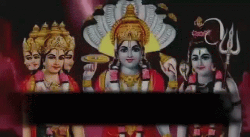 Group of Religious Deities on Red Background