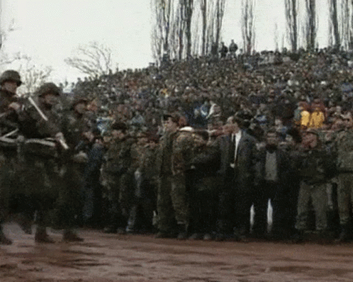 Group of Soldiers in Front of Crowd