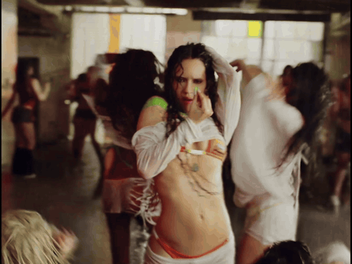Group Of Women Dancing One With Chest Tattoo GIF