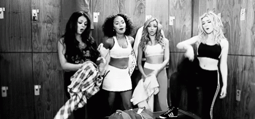 Group of Women in Locker Room Black and White