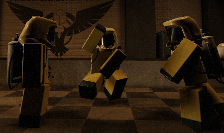 Group of Yellow Robots by National Defense Brick Wall