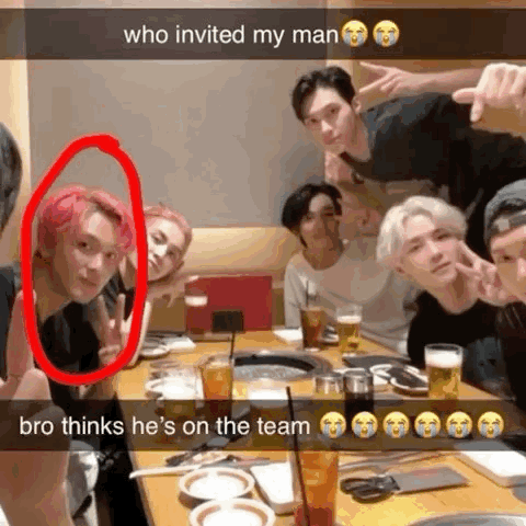 Group Of Young Men With Pink Hair At Table GIF