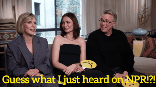 Group On Couch Saying Guess What I Just Heard On NPR GIF