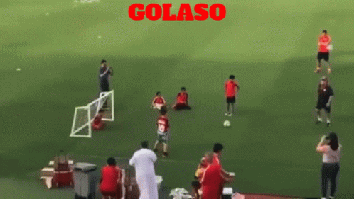 Group Playing Soccer With Golaso In Red GIF