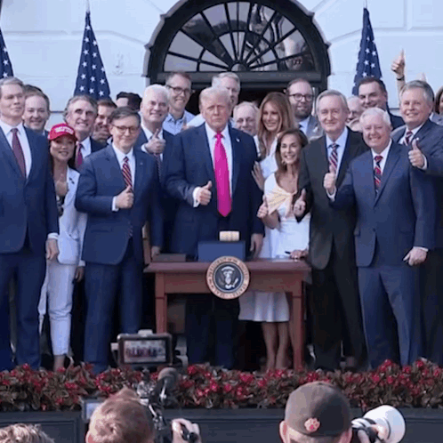 Group Posing With Donald Trump GIF