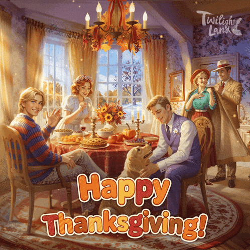 Group Sitting Around Table Happy Thanksgiving