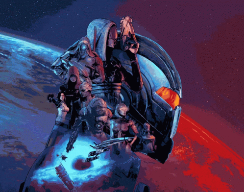 Group Standing Around Giant Robot GIF