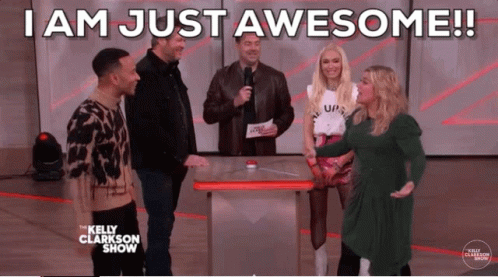 Group Standing Around Table Saying I Am Just Awesome