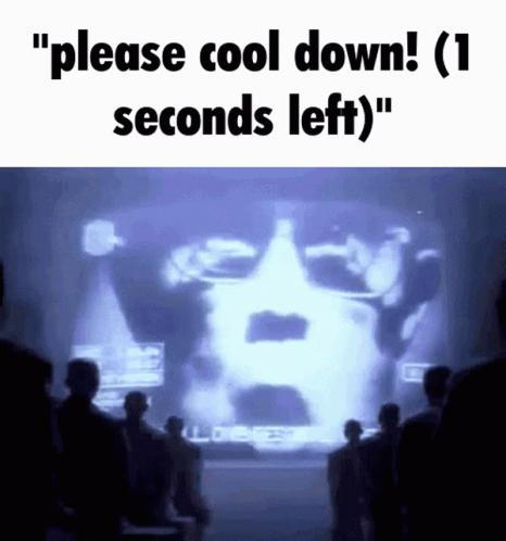 Group Standing Before Screen Saying Please Cool Down GIF