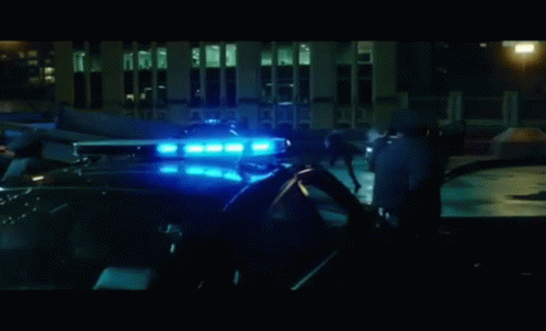 Group Standing In Front Of Police Car In Dark Room GIF