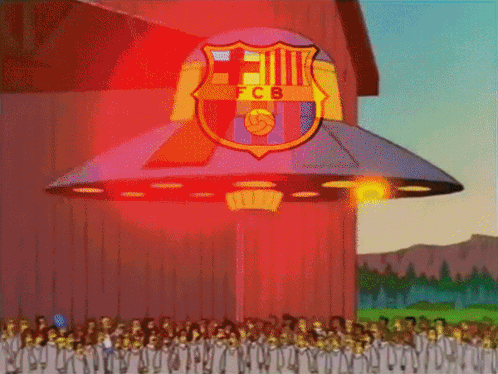 Group Standing In Front Of UFO Saying FCB GIF