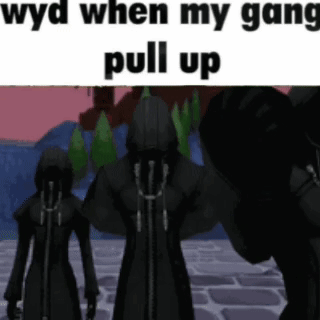 Group Standing With Sign Saying Wyd When My Gang Pull Up