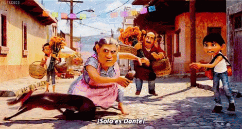 Group Walking Down Cobblestone Street Cartoon Says Solo Es Dantel