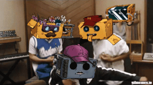 Group With Boxes on Heads Gifmemes.io