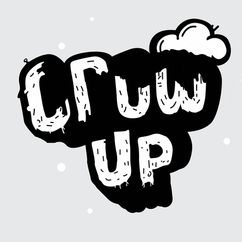 Grow Up White Words With Sparkling Stars GIF