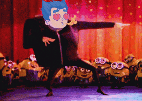 Gru Dancing With Different Head Featuring Heart Eyes GIF