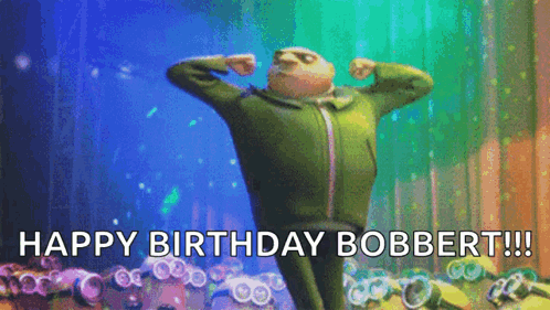 Gru From Despicable Me Is Flexing His Muscles And Saying Happy Birthday Bobbert ! GIF
