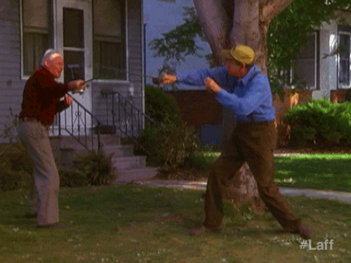 Grumpy Old Men Fighting Using Walking Sticks GIF